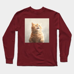 Realistic illustration of ginger fat cat Long Sleeve T-Shirt
